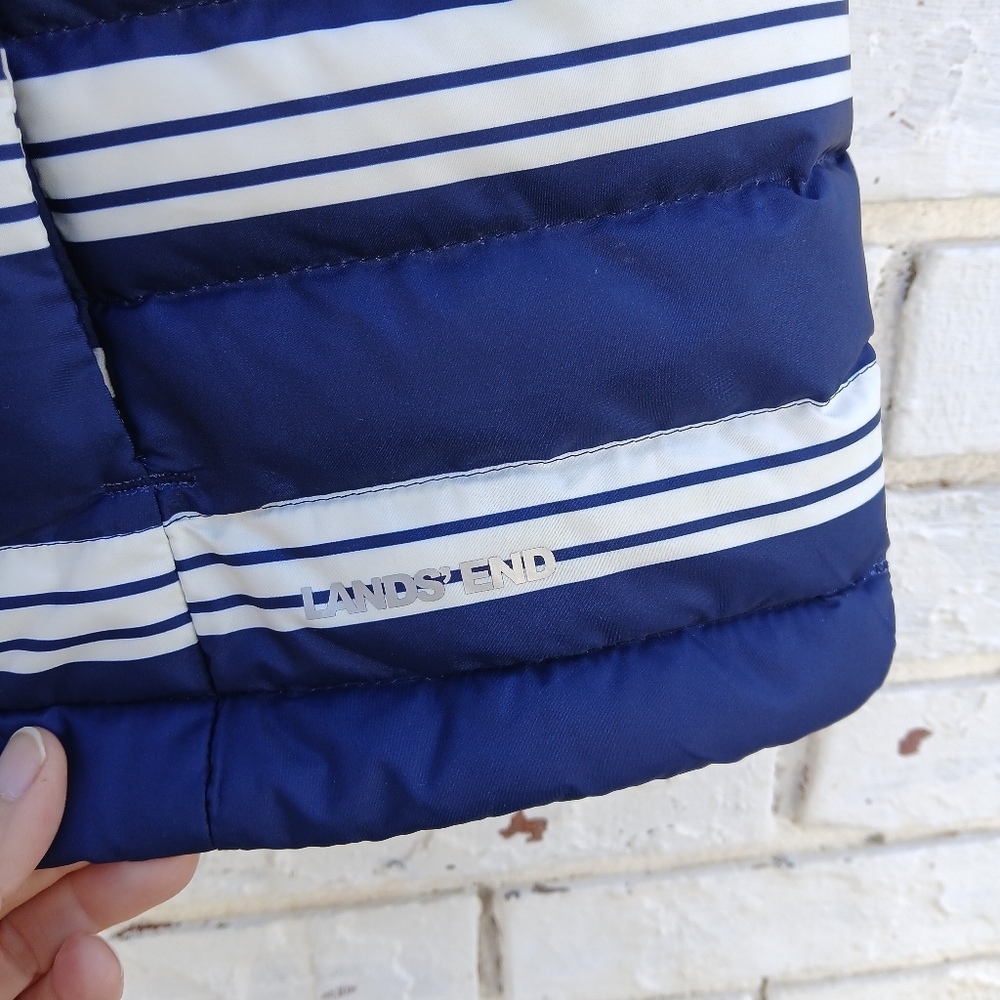 Lands' End Down Vest Founders Stripe Navy Puffer - Picture 5 of 7